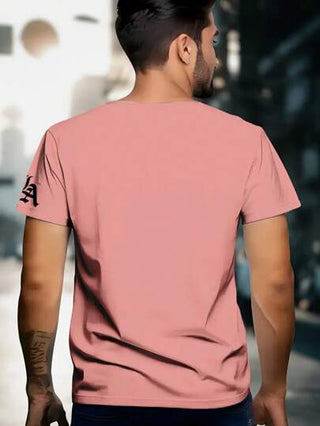 تي شيرت قصير الأكمام قطن سريع الجفاف نفّاس باللون الزهري الفاتح مع رسمة "لوس أنجلوس" مطبوعة - مثالي للرياضات الخارجية