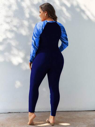 Swim Mulvari بدلة سباحة قطعة واحدة مطبوعة بطبعة الرخام للمقاسات الكبيرة