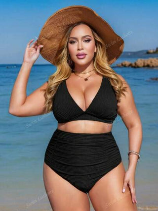 Swim Lushoire قطعة سفلية من البكيني للسيدات ذوات المقاسات الكبيرة بتصميم كشكشة لون أحادي للاستخدام في الشاطئ الصيفي