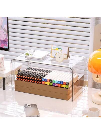 أثاث مكتبي 2 حامل عرض متعدد الطبقات من البلاستيك الشفاف، منظم مكتبي للمستحضرات التجميلية والنباتات الصغيرة لطاولة الصالة وطاولة القهوة