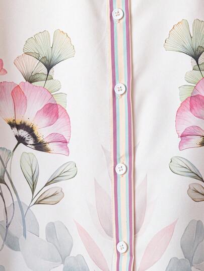 Lacomfia مجموعة ٢ قطعة، بلوزة ذات طباعة زهرية وبنطلون، ملابس كاجوال للنساء