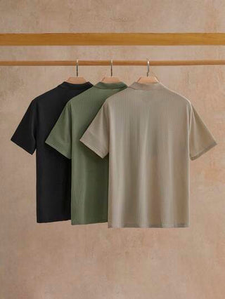 HIMLAND 3 قطع/عبوة قمصان بولو بجيوب للرجال ضيقة القصة بأكمام قصيرة وأكتاف منخفضة، مناسبة للارتداء اليومي