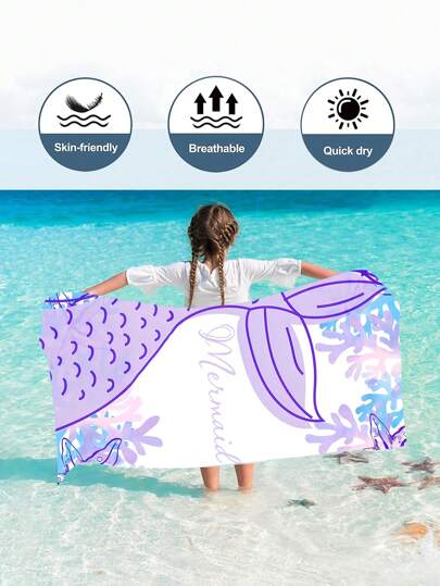 قطعة واحدة من إسدال الاستحمام ذيل سمكة الأحلام للأطفال - ذيل زعنفة مائي بتصميم مائي و نجمة البحر، منشفة استحمام سريعة الجفاف