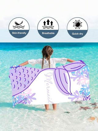 قطعة واحدة من إسدال الاستحمام ذيل سمكة الأحلام للأطفال - ذيل زعنفة مائي بتصميم مائي و نجمة البحر، منشفة استحمام سريعة الجفاف