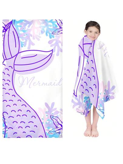 قطعة واحدة من إسدال الاستحمام ذيل سمكة الأحلام للأطفال - ذيل زعنفة مائي بتصميم مائي و نجمة البحر، منشفة استحمام سريعة الجفاف
