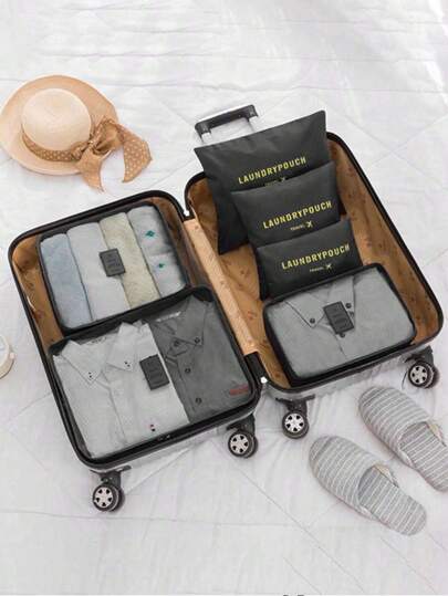 طقم منظم أمتعة السفر 6 قطع - مكعبات تغليف ،حقيبة أدوات التجميل المقاومة للماء ، أكياس ضغط ،حقيبة مكياج ، منظم متعدد الوظائف ، حقيبة أحذية ، مناسب للمستحضرات التجميلية والعناية بالبشرة والمجوهرات والقرطاسية والإلكترونيات ، هدية مثالية للعطلات