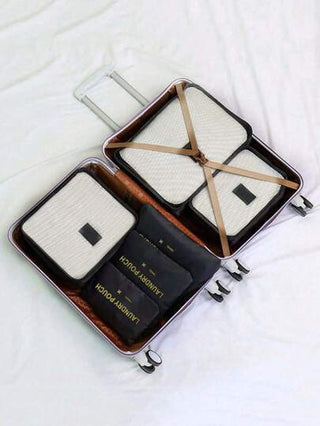 طقم منظم أمتعة السفر 6 قطع - مكعبات تغليف ،حقيبة أدوات التجميل المقاومة للماء ، أكياس ضغط ،حقيبة مكياج ، منظم متعدد الوظائف ، حقيبة أحذية ، مناسب للمستحضرات التجميلية والعناية بالبشرة والمجوهرات والقرطاسية والإلكترونيات ، هدية مثالية للعطلات