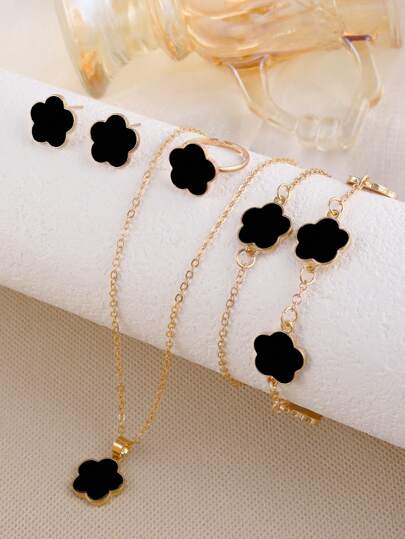 6 قطع/ مجموعة إكسسوارات حفل رومانسي للفتيات، طقم مجوهرات، عقد، سوار، أقراط، خاتم