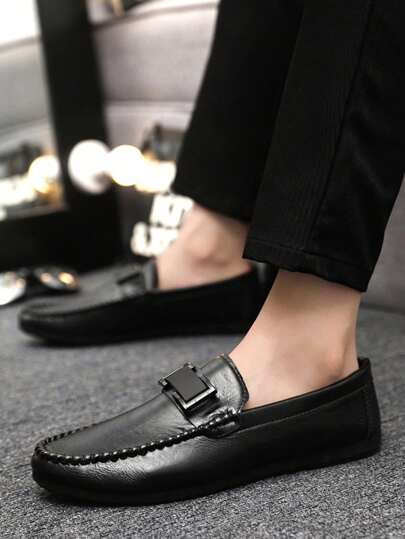 حذاء رجالي كاجوال أعمال بطراز بريطاني جديد لصيف 2025، جلدي سهل الارتداء بقاع ناعمة، حذاء موكاسين رجالي أسود رجعي، مناسب كهدية عيد الأب