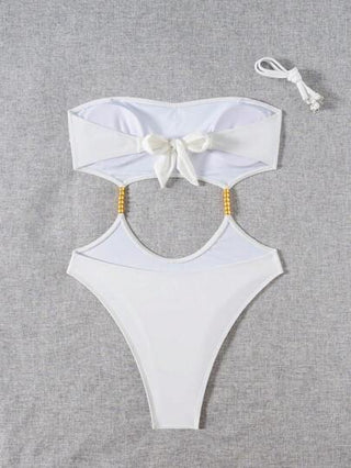 مايوه حريمي قطعة واحدة Swim Chiccia بذلة سباحة أنيقة للنساء مكونة من قطعة واحدة ، مزينة باللؤلؤ، مع ياقة من الدانتيل ولا أحزمة وبتنورة جوانب مفرغة، وأحزمة قابلة للفصل