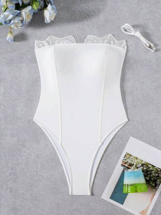 مايوه حريمي قطعة واحدة Bonvoyette بدلة سباحة نسائية أنيقة من قطعة واحدة مع أربطة كتف قابلة للإزالة مزخرفة بالدانتيل