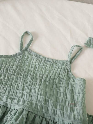 فساتين بيبي بدلة طفلة رضيعة مكونة من 3 قطع: سترة حمالة مقلمة من الشيفون المنفوخ + شورت + عصابة رأس، إطلالة كاجوال للربيع والصيف، باللون الأخضر التفاح