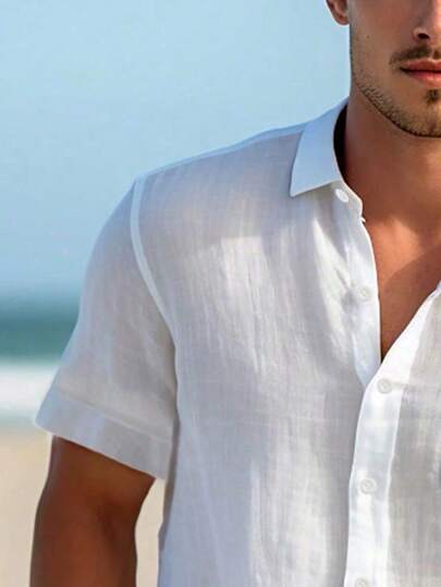 قميص قصير الأكمام بلون أزرق فاتح للرجال، قميص للإجازات والشواطئ في هاواي