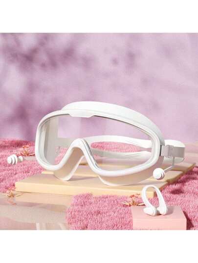 قطعة واحدة من نظارات السباحة للرجال والنساء ذات الإطار الكبير مقاومة للماء ومضادة للضباب وذات وضوح عالي مع مشبك الأنف، تجربة سباحة أفضل، إكسسوارات حمام السباحة