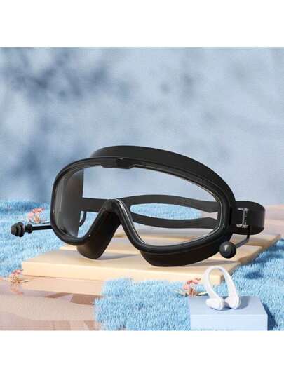 قطعة واحدة من نظارات السباحة للرجال والنساء ذات الإطار الكبير مقاومة للماء ومضادة للضباب وذات وضوح عالي مع مشبك الأنف، تجربة سباحة أفضل، إكسسوارات حمام السباحة