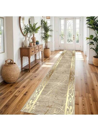 السجادة الممر القابلة للغسل ذات التموج الذهبي، سجادة المدخل و المطبخ، الممر الممر ذو اللون القديم، سجادة أرضية ناعمة لا تنزلق للمنزل الفندقي، للحمام والصالة وغرفة النوم والمطبخ وغرفة الغسيل والمدخل
