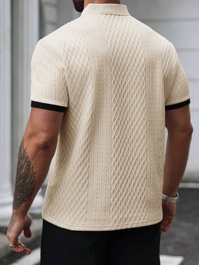 Manfinity CasualCool قميص بولو قصير أكمام طرف اللون الأحادي للرجال، موضة الصيف