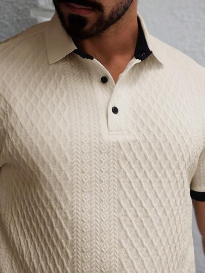 Manfinity CasualCool قميص بولو قصير أكمام طرف اللون الأحادي للرجال، موضة الصيف