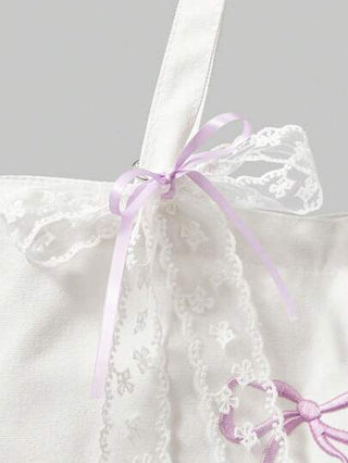 ROMWE Kawaii حقيبة كانفاس فاخرة مطرزة بشريطة فيونكة + قلاده شريطة فيونكة جميلة، حقيبة يد للنساء