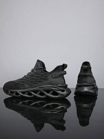 أحذية رياضية كاجوال رجالية ذات نمط كلاسيكي أنيق بلون أحادي ونسيج قشور السمك، ذات وسادة داخلية، مظهر أزياء شارع أنيق للمراهقين، أحذية ركض مريحة للاستخدام اليومي بحبال ربط