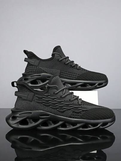 أحذية رياضية كاجوال رجالية ذات نمط كلاسيكي أنيق بلون أحادي ونسيج قشور السمك، ذات وسادة داخلية، مظهر أزياء شارع أنيق للمراهقين، أحذية ركض مريحة للاستخدام اليومي بحبال ربط