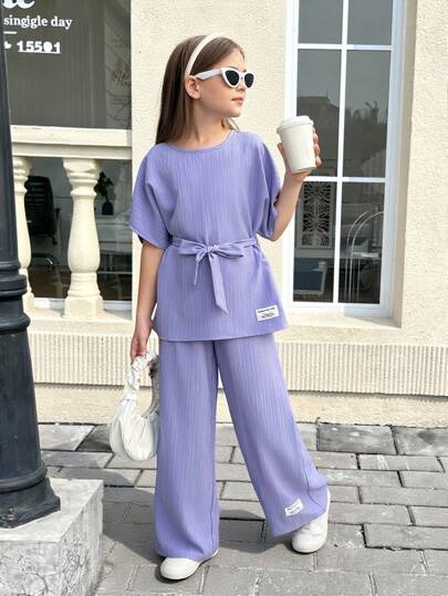 تيشيرتات بناتي مجموعة بلوزة ومرايل شبكيه ذات ربطة الخصر وكتف منسدل مطبوعة برسومات الحروف، (جيرسي نوفا) للفتيات في سن المراهقة ،لوك كاجوال مناسب للربيع والسفر والعطلات