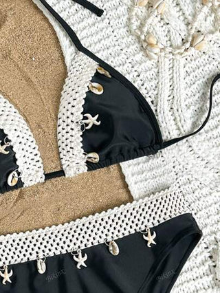 Bikinx مجموعة بكيني مع نقشات وأشرطة مطرزة، كوب مثلث، وتفاصيل من الدانتيل للسيدات، للشاطئ والإجازات