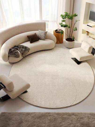 1 قطعة سجادة دائرية مخططة صناعية من نوع الخراف البيج والأسود، قابلة للغسل، مانعة للانزلاق للغرفة المعيشية والنوم والدراسة والصالة أو غرفة الملابس - ديكور مثالي للربيع والصيف، سجادة مرنة للغرف - ديكور معاصر، سجادة ألياف بوليستر لغرفة المعيشة