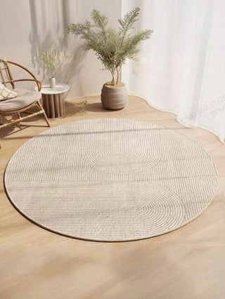 1 قطعة سجادة دائرية مخططة صناعية من نوع الخراف البيج والأسود، قابلة للغسل، مانعة للانزلاق للغرفة المعيشية والنوم والدراسة والصالة أو غرفة الملابس - ديكور مثالي للربيع والصيف، سجادة مرنة للغرف - ديكور معاصر، سجادة ألياف بوليستر لغرفة المعيشة