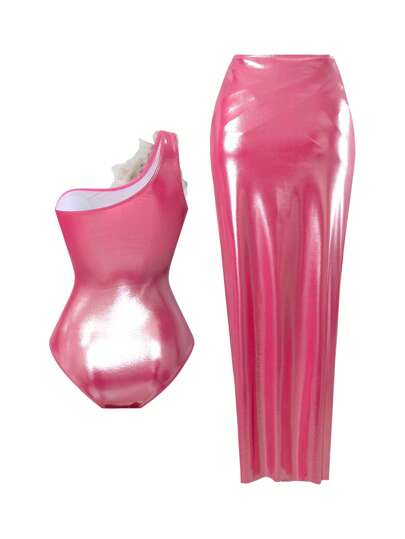 Swim Oasis ملابس سباحة قطعة واحدة لإمرأة بحجم كبير بلون وردي لامع، صيفية