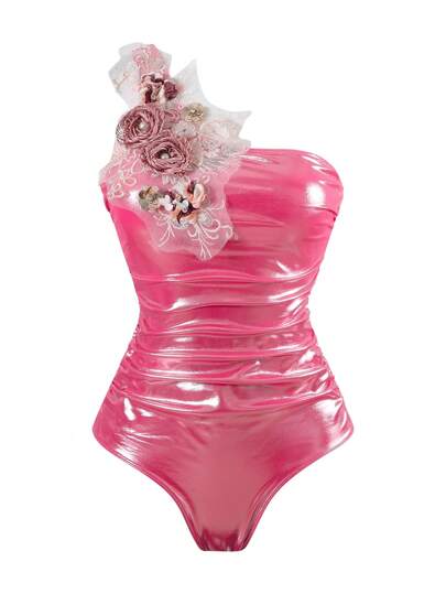 Swim Oasis ملابس سباحة قطعة واحدة لإمرأة بحجم كبير بلون وردي لامع، صيفية