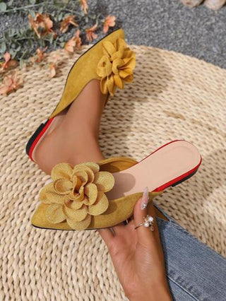 زوج من الصنادل المسطحة المزينة بالزهور ذات اللون الأحادي للنساء، أحذية مريحة بطراز بوهيمي ملائمة للفساتين والبناطيل والشاطئ والخارج والحفلات والمكاتب المنزلية، للاستخدام في الربيع والخريف