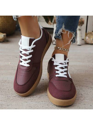 أحذية درب كاجوال رياضية كاجوال للنساء بلون بوردو كلاسيكي، أحذية نعل مطاطي ناعم وجلد الغزال، أحذية قماش منفذة للهواء للربيع والخريف، أحذية درب كاجوال ألوان مختلطة مسطحة للنساء، أحذية رياضية كاجوال للطلاب للنساء