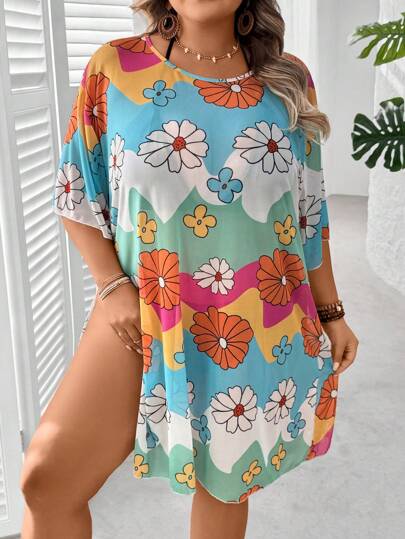 SHEIN CURVE+ فستان الشاطئ بتصميم شفاف قابل للشق مقاسات كبيرة بدون طقم البكيني ، ملابس صيفية للشاطئ للمرأة /فستان شاطئ /ملابس عطلة الشاطئ /أساسيات الشاطئ / حفل تخرج /فستان سهرة صيفي/ريفي/ملابس عطلة الشاطئ/ملابس الشاطئ/ملابس الشاطئ