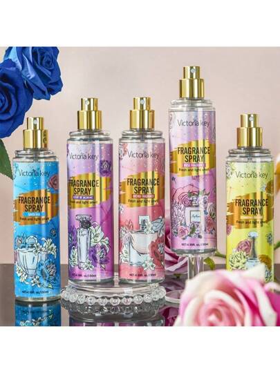 زجاجة عطر/150 مل، 5 روائح زهور مختلفة، خالي من الكحول، هواء نقي، معطر الملابس، رائحة الأزهار والفواكه، مناسب جدًا لغرفة النوم والصالة والأسرة وحفلات عيد الحب. صغير وقابل للحمل، هدية مثالية للأسرة والأصدقاء والصديق/الصديقة.