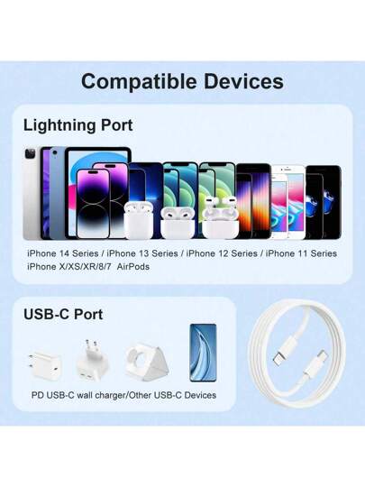 كابل شاحن سريع نوع C إلى Lightning، متوافق مع 14 13 12 11/Mini Pro XR Xs Max X SE 8 7 6 Plus/iPad/iPod