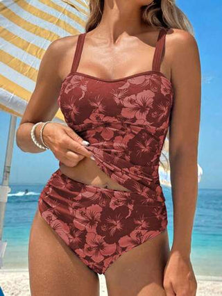 طقم تانكيني حريمي Swim Lushoire مجموعة من 2 قطعة من الأعلى محصور بأزهار وسبطانة وبيكيني عالي الخصر مطبوع ، ملابس سباحة مجموعة صيفية