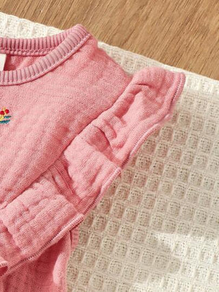فساتين بيبي Blossori فستان صيفي وردي للبنات الرضع بياقة مدورة مرقوم بزخارف زهرية مكسر