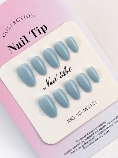 JNHK 10 قطع, طقم ضغط أظافر بخط يدوي كامل، برسم أنيق باللون الأزرق الزجاجي بطابع أنثوي وحلو، أظافر قصيرة بشكل اللوز لتبييض الأظافر وإضفاء أجواء مميزة، أظافر مستعملة متكررة يدوية الصنع و 1 ملف أظافر صغير و 1 ملصق لاصق