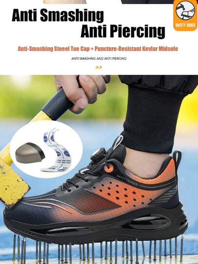 بوت أمان صيفية قابلة للتنفس للرجال خفيفة الوزن مضادة للتحطيم ومضادة للثقب ومقاومة للتآكل وسهلة الارتداء بأزرار دوارة ومضادة للانزلاق وأسفل ناعم بوت أمان