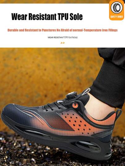 بوت أمان صيفية قابلة للتنفس للرجال خفيفة الوزن مضادة للتحطيم ومضادة للثقب ومقاومة للتآكل وسهلة الارتداء بأزرار دوارة ومضادة للانزلاق وأسفل ناعم بوت أمان
