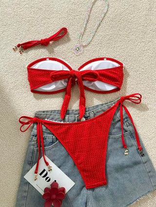 Swim Mod بكيني قطعتين للنساء باللون الأحمر أحادي اللون، ملائم للحفلات والعطلات