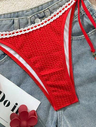 Swim Mod بكيني قطعتين للنساء باللون الأحمر أحادي اللون، ملائم للحفلات والعطلات