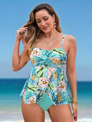 طقم تانكيني حريمي Swim Lushoire طقم ملابس علوية كاجوال بدون أكمام برقبة مضفرة وبتنورة مكسرة وبكيني سادة للنساء للشاطئ والعطلات