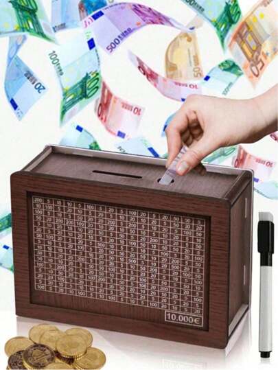 أثاث مكتبي صندوق خشبي آمن كنز الادخار المنزلي الإبداعي قطعة واحدة ، خزنة نقدية خشبية مع هدف لعد القطع النقدية، تجميع DIY، مناسب للأولاد والبنات، ألوان عشوائية ، لوازم المدرسة ، العودة إلى المدرسة