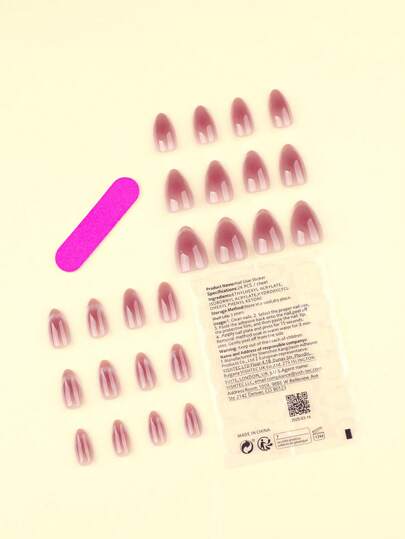 24 قطعة ألوان متدرجة من الوردي علي شكل فرنسي وقطة للأظافر الصناعية قصيرة ولوزية الشكل، مجموعة مناكير تشمل 1 ورقة من الألسقة و 1 مبرد أظافر صغير، مناسبة للاستخدام اليومي