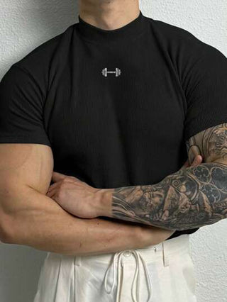 Manfinity Sport PWRUP تيشرت رياضي كاجوال ضيق القصة للرجال، متناسب القوام وعالي المطاطية، كم قصير