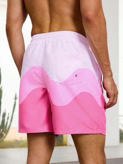 Surfspeed شورتات سباحة طبعة موجية للرجال ذات وسط حبل شد، مبطنة من الحرير الطبيعي، طراز هاواي