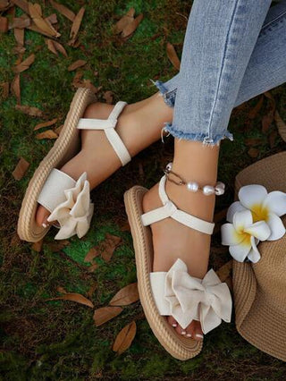 شبشب صيفي كاجوال بمقاس إضافي للمرأة مريح وبسيط برباط إلاستيكي مزخرف بفيونكة، برؤوس مستديرة شبشب للاستخدام في الشاطئ