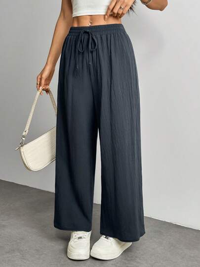 PETITE بنطال كحلي قصير كاجوال من الكتان ، بنطال عمل خريفي للنساء